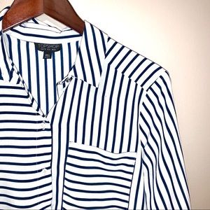 Topshop Navy/Ivory Button Down Blouse Sz6